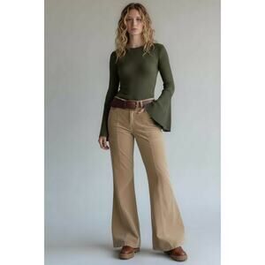 Vintage Y2K Bisou-Bisou corduroy Bell Bottom low waisted Pants 8 Tan